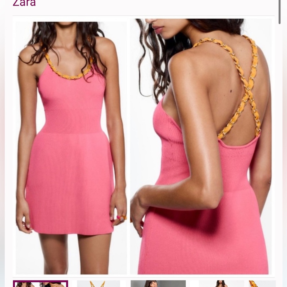 Zara pink dress with orange and chain detail